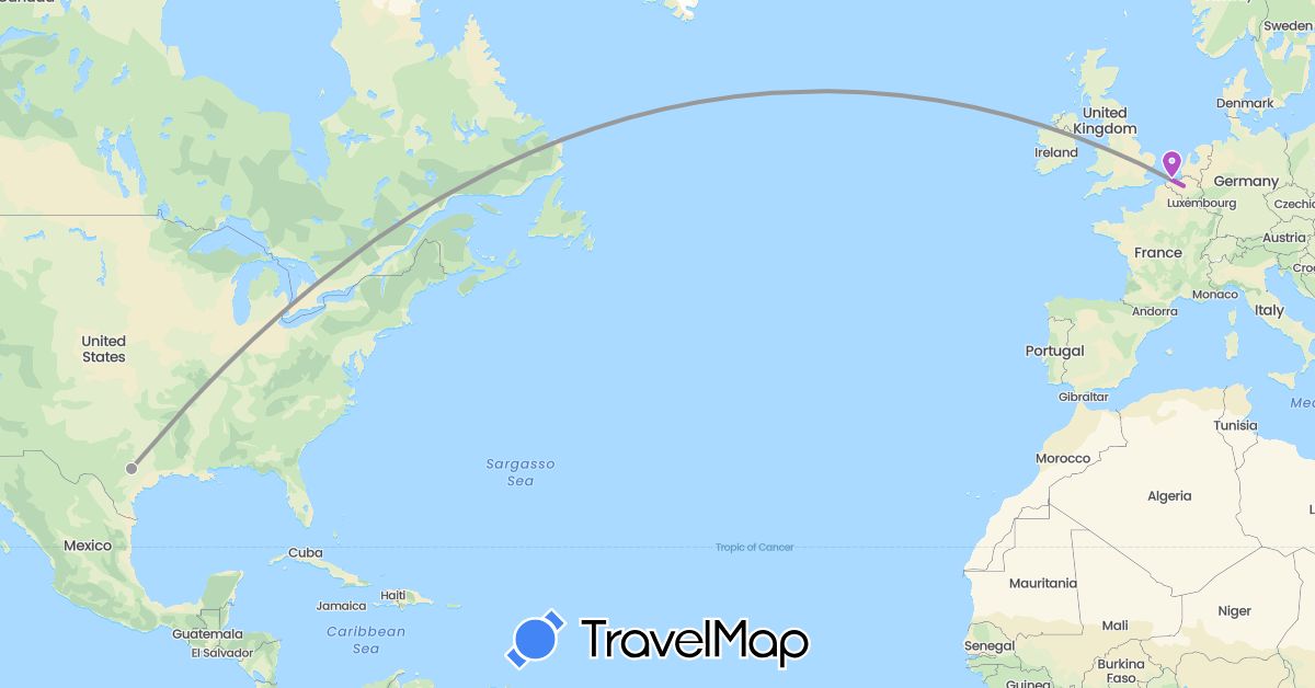 TravelMap itinerary: driving, plane, train in Belgium, United States (Europe, North America)